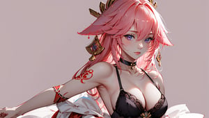 ((1girl, Yae miko,))

(masterpiece:1.3), (best quality:1.3), high resolution, master-piece, bestquality, 1girls,15 years old, (masterpiece:1.2, best quality,), (Soft light), (shiny skin), 1girls, off shoulders,hair, between breasts, medium breast, breasts, choker, cleavage, collarbone, lingerie, looking at viewer, pink background, facing breasts, , womb tattoo,solo, female_solo,1 girl, 1 girl, one girl,upper_body,upper body,,sketch,