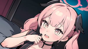 ((koharu, pink hair, medium hair, twintails, tied hair, pink eyes, halo)), upper_teeth,

1girl, furry girl, wolf girl , anthro wolf ,Sitting with one hand running through the hair, portrait, close-up, irezumi , masterpiece, best quality, aesthetic,cleavage cutout,cleavage:1