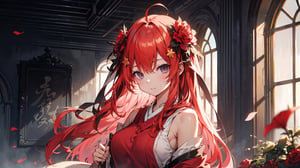 ((NAKANO ITSUKI, RED HAIR, LONG HAIR, STAR HAIR ORNAMENT, AHOGE, RED SWEATER,,)),

masterpiece, best quality, extremely detailed, absurdres, expressive clothes, fine fabric emphasis, ray tracing, fantasy style, 1girl , upper body , portrait , tilted head , hanfu , obi , kimono , (split-color hair:1.4) , off shoulder, pink eyes , Japanese architecture, indoor , light and shadow, crystal flower, crystal,solid warm colors,1 girl, goose feather snow, plum blossom, Arcadia,school uniform