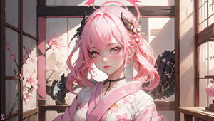 ((koharurnd `pink hair,))

masterpiece, best quality, extremely detailed, absurdres, expressive clothes, fine fabric emphasis, ray tracing, fantasy style, 1girl, upper body, portrait, tilted head, hanfu, obi, kimono, (split-color hair:1.4), off shoulder, , Japanese architecture, indoor, light and shadow, crystal flower, crystal,