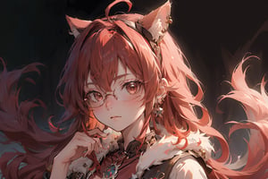 ((eris_greyrat, ahoge, hairband, black hairband,,))

(masterpiece), (masterpiece:1.3), (best quality:1.3), solo, 1GIRL, looking at viewer, simple background, animal ears, jewelry, closed mouth, female focus, earrings, glasses, artist name, necklace, collar, no humans, animal, watermark, cat, slit pupils, brooch, gem, portrait, red background, furry, pendant, round eyewear, animal focus, red theme, whiskers, red gemstone, black fur,