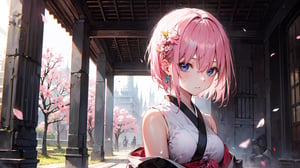 (( ichika nakano, short hair, bangs, blue eyes, hair between eyes, pink hair, earrings,,)),

masterpiece, best quality, extremely detailed, absurdres, expressive clothes, fine fabric emphasis, ray tracing, fantasy style, 1girl , upper body , portrait , tilted head , hanfu , obi , kimono , (split-color hair:1.4) , off shoulder, pink eyes , Japanese architecture, indoor , light and shadow, crystal flower, crystal,solid warm colors,1 girl, goose feather snow, plum blossom, Arcadia,school uniform