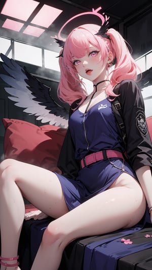 ((koharu, pink hair, medium hair, twintails, tied hair, pink eyes, halo,ow wings, head wings, )),

((masterpiece)), (((bestquality))), ((ultra-detailed)), Anime girl walking barefoot on stone floor, sky-blue dress, wearing a glowing stone jewelry, amazing background, amazing lighting, looking at viewer, upper body,detailed face, beautiful detailed eyes,indoors, (high detailed skin:1.2), anklet, barefoot, toes, soles, , 18 years old,
