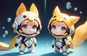Chibi Style, Underwater futuristic space Suit, turnaround, character concept, White background, T-Pose,Adorable