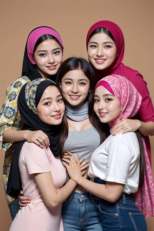 (( 3girls)), 
(masterpiece, best quality), 3girls, different girls, (asian preteen:1.0), (arabian preteen:1.2), 3girls,beautiful face,bedroom background,wearing hijab,innocent muslim girls ,medium breast,beauty,glowing skin,smiling, cowboy_shot, front view,sm4c3w3k , looking at viewer, sexy clothes, sfw