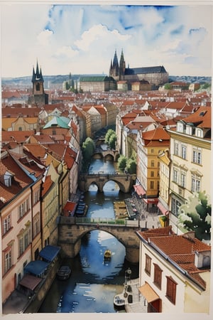 watercolor landscape of Prague