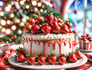 ((anime)), strawberry cheesecake, Christmas setting, dynamic angle, depth of field, detail XL, ,booth