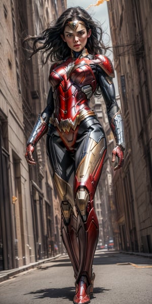 (8k, 3D, UHD, highly detailed, masterpiece, professional oil painting) A hybrid of Wonder Woman and Iron man • Intricately detailed, intricate complexity, 8k resolution, octane render, hdr+, photoreal, hyperreal, masterpiece, perfect anatomy
There are heavy explosions in the background