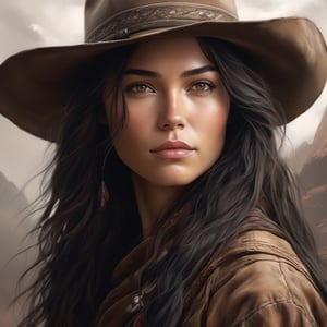 ((best quality, high res), ultra-detailed, realistic, portrait, monochrome, soft light, sharp focus, masterpiece:1.2, cowboy shot), High quality, 1 woman, solo woman, intricate detail The masterpiece is a beautiful American native girl with long black hair and golden brown eyes. The RAW techniques. The result is ultra-realistic, Leonardo Style, Leonardo mix-3,
