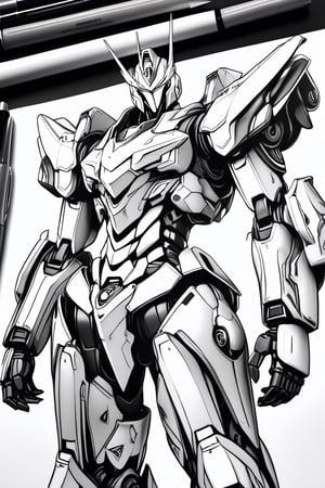 ((best quality)), ((masterpiece)), (ultra-detailed), an Generate hyper realistic image of the Dreadnova Chaosbringer, Picture this villain in an otherworldly suit of armor,Mecha,black and white, thick outline, colorless,Coloring Book,ColoringBookAF