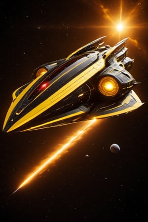 multiple yellow and black spaceships with a yellow and red background, rich colors,spcrft,Starship
