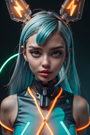 sci fi futuristic technology electricity inspired clear armour pieces with pop fashion editorial styling light up LED neon blue orange green yellow., 