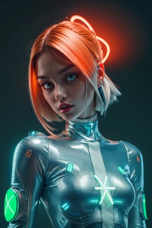 sci fi futuristic technology electricity inspired clear armour pieces with pop fashion editorial styling light up LED neon blue orange green yellow.