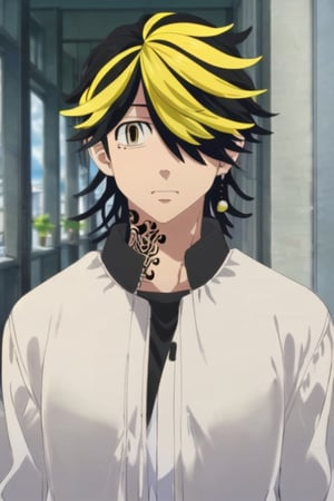 masterpiece, best quality, high quality, 1boy, solo, male focus, looking at viewer, upper body, , hanemiya_kazutora, blonde hair, black hair, yellow eyes, multicolored hair, 