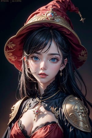 mona from Genshin Impact, beautiful face, detailed face, detailed wyes, blue and red outfit, blue eyes, wizard hat, sakimichan, wlop, loish, intricate artwork masterpiece, ominous, trending on cgsociety, by artgerm, h. r. giger and beksinski, highly detailed, vibrant, golden ratio, trending on cgsociety, 8k, by Lee Jeffries, depth - Gs studio,monadef