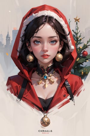 detailed portrait, ultra realistic, girl, highly detailed clothes, wearing red coat with hood, xmas,jingle bells,beautiful face, robotic, 12k, beautiful outfit, wlop, high definition, cinematic, behance contest winner, portrait featured on unsplash, stylized digital art, smooth