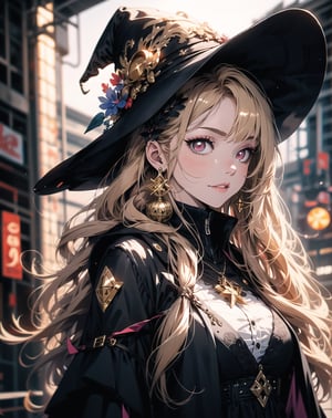 Variation of Red eyes, evil, golden, shiny, gold hair,High detailed ,midjourney,perfecteyes,Color magic,urban techwear,hmochako,better witch,witch, witch,Long hair ,long hair,