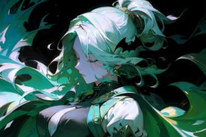 Fractal,women,splash art,electro,bats themed clothes,green theme,niji,animeniji