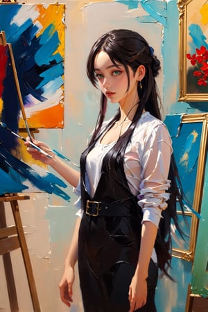 1girl, solo, long hair,oil painting, impasto,h_impasto