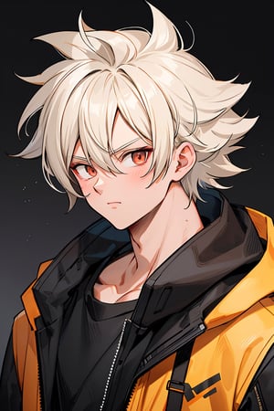 detailed portrait, 1boy, highly detailed clothes, wearing neon coat with hood, beautiful face, robotic, super saiyen, blond hair, brush strokes, 12k, beautiful outfit, wlop, high definition, cinematic, behance contest winner, portrait featured on unsplash, stylized digital art, smooth,raidenshogundef,son goku