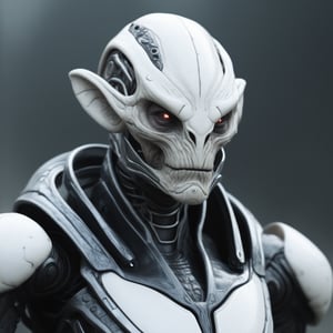 medium shot, maximum detail, science fiction, grimdark, distant future, an alien, strong, white-skinned, no ears, similar to an orc, with a hi-tech suit,methurlant,dragonborn,Ultron 