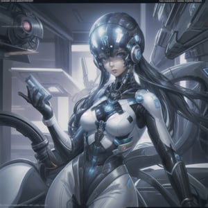 medium shot, sci-fi, a beautiful woman, hi-tech suit, in a lavo, 