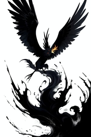 phoenix, black splash painting, white background