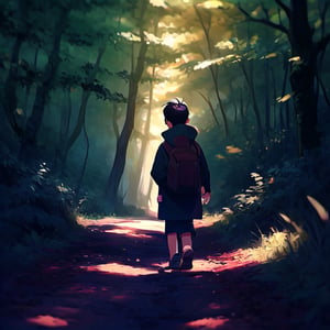 a little boy exploring the beautiful forest