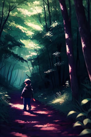 a little boy exploring the beautiful forest