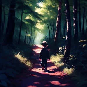 a little boy exploring the beautiful forest