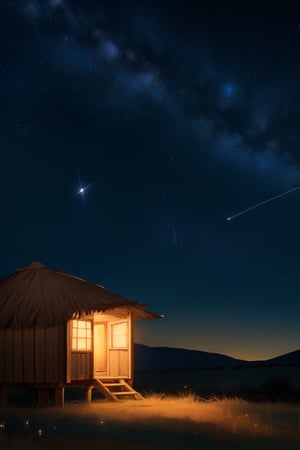 beautiful starry night sky with a hut