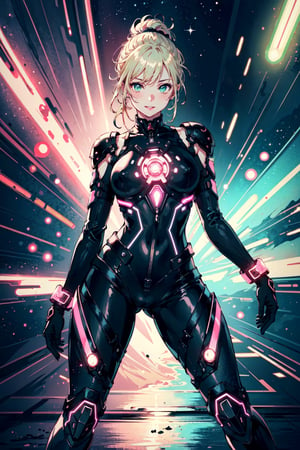 (erotic, sexy, athletic, bodysuit, elegant, aesthetic, exquisite, futuristic, cosmic, full_body, woman),

blush, smile, (green-eyes), blonde-ponytail, lipstick, gloves, (pussy), covered-nipples,

(starry_background, outer space, stars, galaxy), orbital, light-particles, (neon lights:1.3),

white, orange, pink, (violet), red, purple, lime, vanilla, porcelain, azure, enhanced colors, bokeh, 35mm-lens, glowing light, neon illumination,

(masterpiece, best quality, perfect visual), 8K, HDR, sharp image, professional artwork, detailed, intricate,