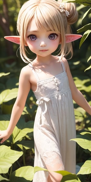 ((6 year old girl:1.4)),((flat chest)),complete anatomy, loli, beautiful girl with fine details,  detailed face, beautiful shining body,((Toddler body: 1.3)),detailed face,  super detailed, perfect face, (highly detailed face:1.4),((elf ears, long ears)),

beautiful detailed eyes, ((tall eyes, Big eyes)), aquamarine eyes, 
 
blond hair, bangs,((half updo hair:1.4)),
Floral hair ornament,
 1 girl, ((white maxi dress)), ((forest background)), random angles, morning light, (bright lighting: 1.2), happiness, Natural Light,realhands, 

(realism: 1.2),
Best Quality, Masterpiece, 
(RAW Photo, Best Quality, Masterpiece: 1.2), Ray-traced reflections, photon mapping,
 ultra-high resolution, 16k images, depth of field,