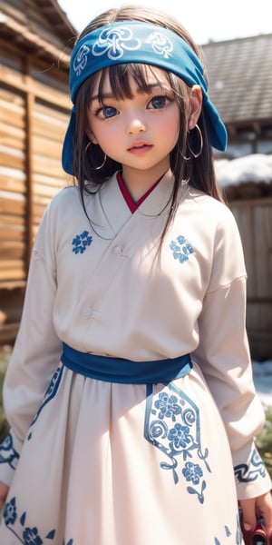 ((outdoor,snowfield,snow scene:1.2)),(((wide Blue headband ))),(white fur ),bouncing hair,((Ainu embroidery,Blue Ainu folk costume:1.4)),outdoor lighting ,((6year old girl:1.5)), loli, petite girl, whole body, children's body, beautiful shining body,((Blue hair:1.3)),high eyes,(Blue eyes), petite,tall eyes, beautiful girl with fine details, Beautiful and delicate eyes, detailed face, Beautiful eyes,natural light,((realism: 1.2 )), dynamic far view shot,cinematic lighting, perfect composition, by sumic.mic, ultra detailed, official art, masterpiece, (best quality:1.3), reflections, extremely detailed cg unity 8k wallpaper, detailed background, masterpiece, best quality , (masterpiece), (best quality:1.4), (ultra highres:1.2), (hyperrealistic:1.4), (photorealistic:1.2), best quality, high quality, highres, detail enhancement,((tareme,animated eyes, big eyes,droopy eyes:1.2)),Random poses,((random expression)),asirpa