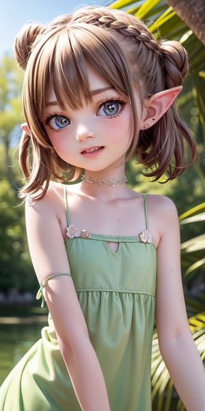((6 year old girl:1.4)),((flat chest)),complete anatomy, loli, beautiful girl with fine details,  detailed face, beautiful shining body,((Toddler body:1.3)),detailed face,  super detailed, perfect face, (highly detailed face:1.4),((elf ears, long ears)),choker,dagger,

beautiful detailed eyes, ((tall eyes, Big eyes)), aquamarine eyes, 
 
blond hair, bangs,((short hair:1.4)),
Floral hair ornament,
 1 girl, ((pastel green maxi dress)), ((forest background)), random angles, morning light, (bright lighting:1.2), ((happiness)), Natural Light,realhands, 

(realism:1.2),
Best Quality, Masterpiece, 
(RAW Photo, Best Quality, Masterpiece:1.2), Ray-traced reflections, photon mapping,
 ultra-high resolution, 16k images, depth of field,AIDA_LoRA_BelK