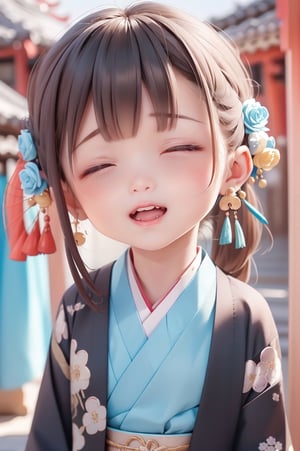 (Close your eyes:1.6),	(9 year old girl:1.5),((small breasts)),((Portrait:1.3)),
beautiful detailed eyes, complete anatomy,
  loli, (realism: 1.2),russian girl,
beautiful girl with fine details,  detailed face, beautiful shining body,
 1 girl, ((aquamarine eyes,tall eyes, Big eyes)), 
 random angles, ((child body: 1.2)),
medium hair, bangs, brown hair,detailed face,  super detailed, 
perfect face, (bright lighting: 1.2), (highly detailed face:1.4),
morning light, ((detailed floral kimono, outdoor)),((black kimono:1.2)),((Kyoto town background: 1.4)),
half updo, happiness, Best Quality, Masterpiece, Natural Light, 
(RAW Photo, Best Quality, Masterpiece: 1.2), Ray-traced reflections, photon mapping,
 ultra-high resolution, 16k images, depth of field,masterpiece,best quality,cibi