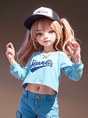 blue gradient hair(very long hair, curly_hair),long ponytail,hiphop dancer,wearing all black clothes (loose fit top and wide cargo pants),sneakers,accessories(necklace,ear_rings)baseball cap,   cowboy_shot,light pink_hair,brown hair,
((18 year old girl:1.4)),beautiful detailed eyes, complete anatomy, (realism: 1.2), beautiful girl with fine details, detailed face, beautiful shining body, 1 girl, (( aquamarine eyes, tall eyes, Big eyes)), random angles, bangs, detailed face, super detailed, perfect face, (highly detailed face:1.4), happiness, Best Quality, Masterpiece, Natural Light, (RAW Photo, Best Quality, Masterpiece: 1.2), Ray-traced reflections, photon mapping, ultra-high resolution, 16k images, depth of field,masterpiece,best quality,(complex light),((Disco, in the spotlight)), colored inner hair,((Crowd of people background:1.4))