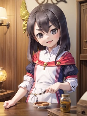 ((12 year old girl: 1.5)), black hair, short hair, perfect anatomy, girl, random pose, random angle, cabin room, lamp, beautiful glass bottle with liquid on the desk, embroidery, ((Long dress: 1.4 )), National costume, Beautiful girl, Only daughter, Petite girl, Finest, Masterpiece, (Reality 1.2)), Petite, Bangs, (Dark eyes), Bangs, Beautiful girl with attention to detail , Beautiful girl with beautiful delicate eyes, detailed face, beautiful eyes, shining beautiful body, 8K image, ((portrait: 1.2)), Real, Kaoru, ((firm V-shaped eyebrows: 1.3)), (( Smile:1.1)), whole body, brown shoes