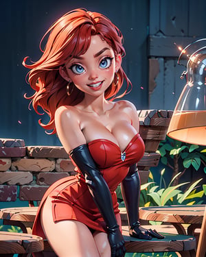 (JessicaWaifu:1),1girl, cute, looking at viewer, (red hair, blue eyes), (red dress), (strapless dress, elbow gloves, orgasm face, red lips, makeup, cleavage), ((extremely curvy)), sexy, leaning forward, breast focus, smile,(detailed ladscape, bar, table:1.2), (background), (dynamic_angle:1.2), (dynamic_pose:1.2), (rule of third_composition:1.3), (dynamic_perspective:1.2), (dynamic_Line_of_action:1.2), solo, wide shot,(masterpiece:1.2), (best quality, highest quality), (ultra detailed), (8k, 4k, intricate),(full-body-shot:1), (Cowboy-shot:1.2), (50mm), (highly detailed:1.2),(detailed face:1.2), detailed_eyes,(gradients),(ambient light:1.3),(cinematic composition:1.3),(HDR:1),Accent Lighting,extremely detailed CG unity 8k wallpaper,original, highres,(perfect_anatomy:1.2) ,