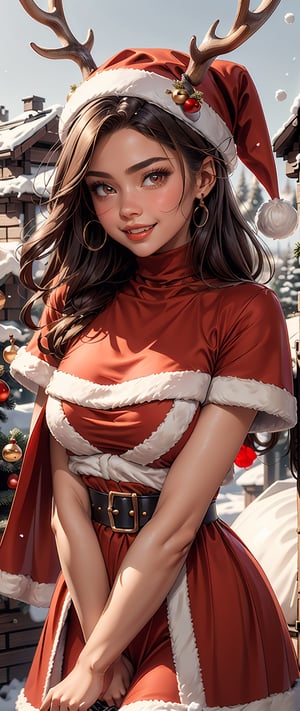 ((Masterpiece, best quality,edgQuality))smiling,excited,solo,1girl,((turtleneck))
edgEF, a ((santa claus cosplay)) with a cape and a dress with a snowflake on it ,wearing edgEF eastern clothing,(hanfu),(deer antlers)
