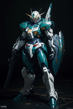bj_Gundam_Mecha, solo, green_eyes, standing, weapon, gun, no_humans, glowing, robot, mecha, clenched_hands, science_fiction, shield, looking_ahead, v-fin, mobile_suit,
cinematic lighting,strong contrast,high level of detail,Best quality,masterpiece,,