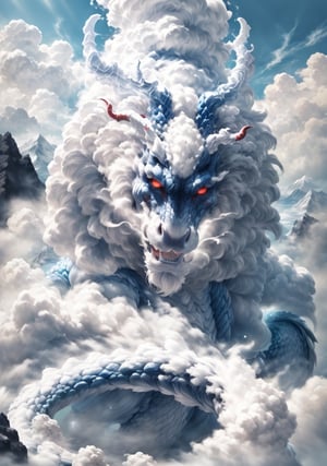 Hyperrealistic art BJ_Sacred_beast, red_eyes, (All White body:1.4), outdoors, horns, sky, teeth, day, cloud, (no_humans:1.3), cloudy_sky, scenery, smoke, mountain, dragon,
cinematic lighting,strong contrast,high level of detail,Best quality,masterpiece,, . Extremely high-resolution details, photographic, realism pushed to extreme, fine texture, incredibly lifelike,long,cloud ((by Kekai Kotaki:1.5)),sketch,cloud