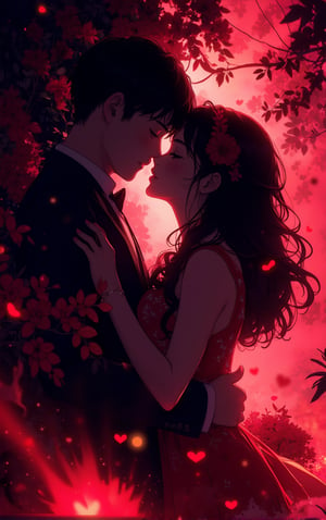 score_9, score_8_up, score_7_up, score_7, score_6_up, score_5_up,(Anime style), black siluette, (close up:1.4), 1woman,1man,floating red hearts, pink mist, kiss, closed eyes, romantic atmosphere, stunning, film gain, reij-drkrt, dark colored shadow, neon details, low contrast, (red color grading), 