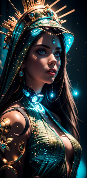 (ultra realistic,32k, masterpiece:1.2),(high detailed skin:1.1),( high quality:1.1), (masterpiece, best quality), best quality, masterpiece, photorealistic, ultrarealistic, professional photograph shot on Canon EOS R6, More detail,)
(in Cyril Rolando style:1.4), (masterpiece:1.2), (A uniquely beautiful female dressed in attire resembling a fusion of bioluminescent flora and cybernetic enhancements set against a composition that merges fractal patterns with dreamlike landscapes, wearing unique Avant-garde masterpiece attire and headdress:1.1), (upper body portrait:1.0), (The subject is best lit with a shifting pulsating light that accentuates the organic-meets-technological ensemble, The background features a surreal dreamscape with floating islands and cascading waterfalls:1.1)