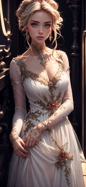 (ultra realistic,32k, masterpiece:1.2),(high detailed skin:1.1),( high quality:1.1), ultrarealistic,   professional photograph shot on Canon EOS R6, 80mm,
nyna, hair ribbon, crown, white dress, long dress, long sleeves , ,(huge breast:0.9),(looking at viewer, lying, from above:1.3),,
,(neon light:1.1),  blank background, More detail, ,nyna