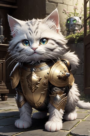 masterpiece, best quality, super cute fluffy litle cat in armor, ultra detailed, vray rendering, unreal engine, mysterious,cat,meloncat,water,Robot 