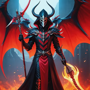 masterpiece, visually stunning,(background detail), (Full body), a stylized harlequin holding a scythe and petting his guardian dragon, a woman in a red and black outfit and a mask, with a checkered pattern, a necklace and a hood, a dragon with scales, wings and fire, a scythe and a chain, badass, realistic, detailed, 4k,aw0k euphoric style,aesthetic portrait,monster,Sci-fi ,scythe,holding scythe,more detail XL,detailmaster2,photo r3al,dragon