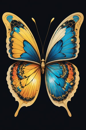 (Masterpiece),  An image of a butterfly with wings formed by two human faces looking at each other and facing each other,  one light and the other dark,  representing the duality of the Gemini,  the image quality is 8k,  The image has an optical illusion effect of two faces facing each other,  mimicking the wings of the butterfly,  creating a contrast between colors and shapes,  the effect also generates some lines and curves that simulat