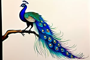 digital art concept of a peacock dragon, whimsical, fantasy, watercolor pencil sketch, 8k, intricate details, scaled feathers,  digital art, fantasy dragon, DTstyle,night_view_background,Movie Still,LinkGirl,chinese ink drawing,with blacklight makeup