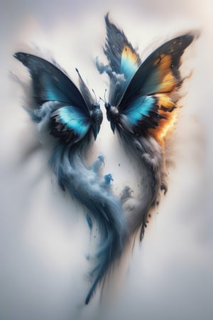 An image of a butterfly with wings formed by two human faces looking at each other, one light and one dark, representing the duality of Gemini, image with smoke effect and beauty,IMGFIX,89,DDINGU,babilus,DonMF43XL,Pencil Draw,modelshoot style,mdjrny-pprct,Unique Masterpiece,Leonardo Style, dalle,<lora:659095807385103906:1.0>